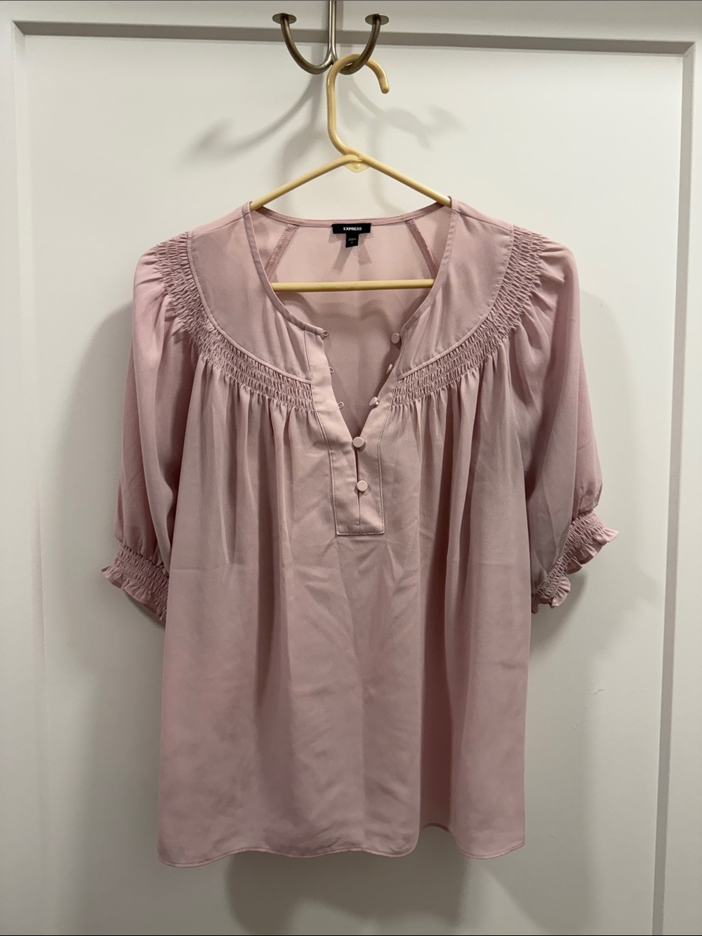 Express Soft Pink Smocked Yoke Peasant Blouse